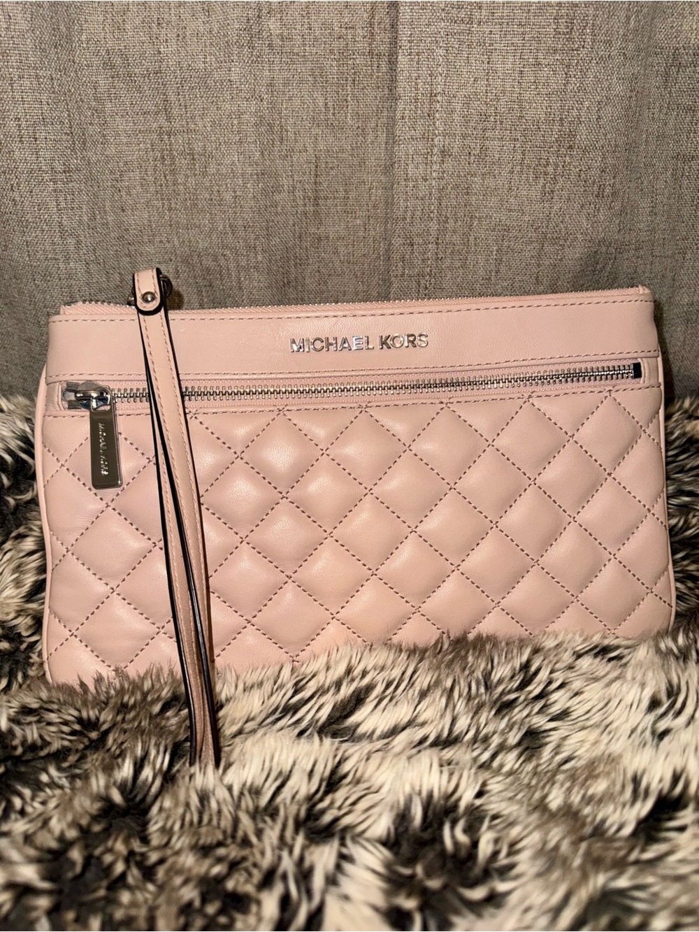 Michael Kors Quilted Leather Wristlet Clutch in Light Pink